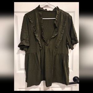 Elegant Olive Ruffle Blouse